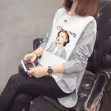 Striped Patchwork Split Shirt Korean Loose Spring Autumn Long Sleeve Female Clothing Casual Printed Round Neck Blouse-Outfit