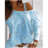 New Women's Blouse Shoulder Sequins Fashion T-Shirt With Long Sleeves-Outfit