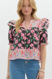 Fongt Summer New Women's Small Fresh Print Flowers Short-Sleeved Leisure Commute OL Top Women's Clothing