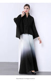 Fongt Gradient Suit Women's Autumn And Winter Loose Strap To Close Waist Pressure Folding Top + High Waist 100 Folded Skirt