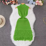 Fongt Summer New Women's Fashion Sexy Sleeveless Tuxedo Elegant Knitwear Dress