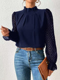 Fongt Spring And Autumn New Solid Color Half Height Folding Spliced Wavy Lotus Leaf Side Long Sleeve Yarn Cloth
