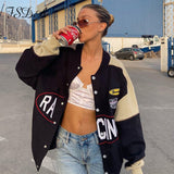 Oversized Baseball Jackets Varsity Women Black 2021 Autumn Winter Long Sleeve Y2K Fashion Vintage Coat Bomber