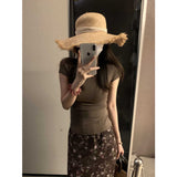 Fongt Fashion Style Slim Slim Solid Color Coat With Broken Flower Skirt Set