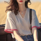 Fongt Version Of Fashion Lace Spliced Short-Sleeved Shirt Women's Summer Dress 2025 Summer New Ocean Lanqi Thin Open Shirt Top