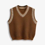 Purple Sleeveless Knit Pullover For Women Casual Loose Printed V-neck Korean Sweaters Vests Preppy Knitwear