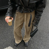 Fongt Strap Corduroy Pit Strip Pure Color Woven Pants Hot Girl Street Loose And Versatile Casual Straight Pants-Outfit