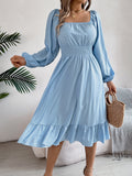 Spring And Summer Leisure Solid Color Collar Long Sleeves To Close The Waist Lotus Leaf Side A Dress Women's