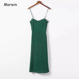 2019 New-Coming Summer European Retro Dark green Dot Spaghetti Strap Lace Split High Street Style Strapless Women
