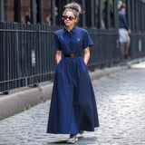Fongt Women's Denim Solid Color Dress Fashion New Short Sleeves