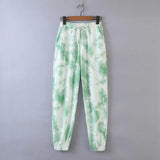 Tie Dye Printing Knitting Sports Pants 2020 New Female Letter Embroidery Loose Trousers