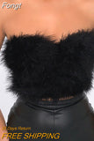 Feather Tank Crop Tops Chic Summer Women Strapless Off Shoulder Tube Vest Solid Backless Bustiers Streetwear