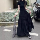 Fongt White Half-Dress Women's A-Shaped Skirt In The Long Umbrella Skirt Autumn Small Tall Waist Thin Skirt