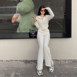 Women's Tracksuit Two Piece Sets Female Loose Hooded Long Sleeve Tops + Wide Leg Pants Elegant Suits Ladies Outfits Matching