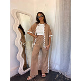 Fongt Spring And Summer New Comfortable Casual Single Breasted Lace Splicing Trousers Shirt Coat 88231-Outfit