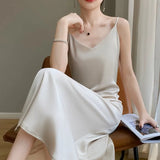 Fongt Acetate Silk Sling Dress Women Summer Loose Inside The Long Dress French Design Fairy Set Of Blind