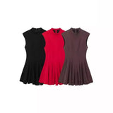Fongt 2025 French Design Waist Wave Wide Swing Mini Sleeveless Dress 8841460