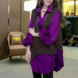 Winter Knitted Sweater Vest Female Clothing Commute Two Piece Set Korean Stylish Asymmetrical Loose Casual V-Neck Jumpers-Outfit
