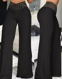Fongt Summer Women's Wear Hollow Belt High Waist Casual Straight Leg Pants Wide Leg