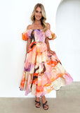 Fongt Summer New Bubble Sleeve Holiday Show Skinny Dress Babes High-Waisted Shoulder-Print Dress Dress Woman
