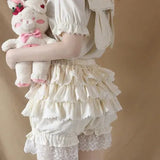 Lolita Safety Shorts Pink Girl Kawaii Lace Ruffle Cotton Underwear Tiered Pumpkin Short Pants Victorian Gothic JK Bloomers-Outfit