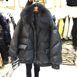 Coat 2021 Imitation Natural Fox Fur Collar Loose Large Size White Duck Down Jacket Ladies Winter