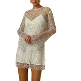 Fongt Explosion Of Women's Beads Perspective Mesh Two Sets Of Sling Dress