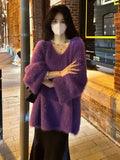 Fongt And Winter Fashion Loose Lazy Sweater Comfortable Imitation Sable Coat Female Purple French Gentle Wind Korean Version