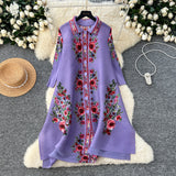 Fongt Folded Dress Women's Autumn 2025 Retro Collar Long Sleeves Loose A-Word Printing Skirt