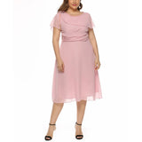 Popular Style Chiffon Large-Size Dress Medium-Length A-Shaped Dress Looks Thin-Outfit