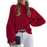 Fongt 2025 New Loose Half-High Collar Knitwear Women's Solid Color Turtleneck Sweater