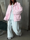 Fongt Solid Color Collection Waist-Fitting Wind Coat Drawstring Adjustment Waist Loose Tide High-Sensing Zipper