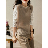 Sleeveless Knttied Sweater Vest Vintage O-neck Wool Jumper Women's Vest New Spring Autumn Pullover Sweater Female