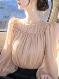 Fongt Design Temperament Wood Ear Top Lady 2025 Spring Super Beautiful Waist Chiffon Tide