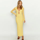 Women's Wear 2024 Autumn And Winter New Hollow-Out Mesh Long Sleeve Deep V Collar-Outfit