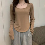 Fongt T-Shirt Women's Autumn And Winter New Trendy Ins Irregular Slim Students Casual Short Top Girls