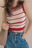 Striped Tank Women Slim Knitting Camisole Crop Tops Female Bodycon Knitted Tanks Sleeveless Short Tee shirts-Outfit