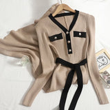 Elegant Knitted Long Dress Female Evening Party V-neck Autumn Winter Office Lady Trend New Sexy Sweater Dresses