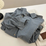 Fongt Version Of The Retro Grinding Blue Plaid Long-Sleeved Shirt Women 2025 Spring And Autumn New Loose Lazy Wind Outside The Top