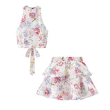 Fongt Homemade New Women's Clothing Hang Neck Sleeveless Short Top Short Floral Skirt Two-Piece