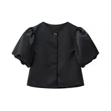 Fongt Bubble Sleeve Single-Button Shirt 2025 Spring And Summer Sweet Round Collar Short Top Female Casual
