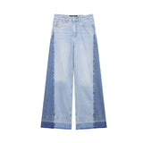 Fongt Women's Clothing New Splicing Design High Waist Hanging Wide-Legged Jeans 6164075