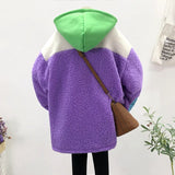 Letter Embroidered Hood Coat Lamb Wool Velvet Sweatshirt Warm Autumn and Winter Cap Jacket Student Loose