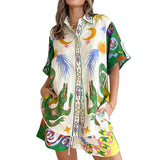Fongt New Loose Leisure Shorts Fashion Print Daiss Short Sleeve Two Sets