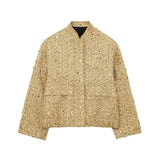 Fongt New Women's Street Personality Gold Beads Jacket Pocket Coat