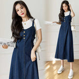 Fongt And Summer 2025 New Small French Long-Term Collection Waist Thin Design Retro Cowboy Strap Dress