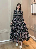 Fongt Shooting 2025 Summer Temperament Long Nine-Sleeve Chiffon Cake Dress Oversized Dress Woman
