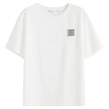 Round Neck Short Sleeve T-shirts Loose Midweight Straight Office Lady Letter Printing Solid Spring Cotton
