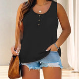 Fongt Women's Summer Sleeveless Button Solid Color U-Neck T-Shirt Women Can Open A T-Shirt Vest