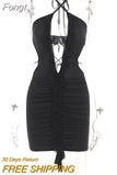 Halter Cut Out Backless Bodycon Mini Dress Women Ruffles Ribbon Party Vestidos 2023 Summer Night Club Prom Y2K